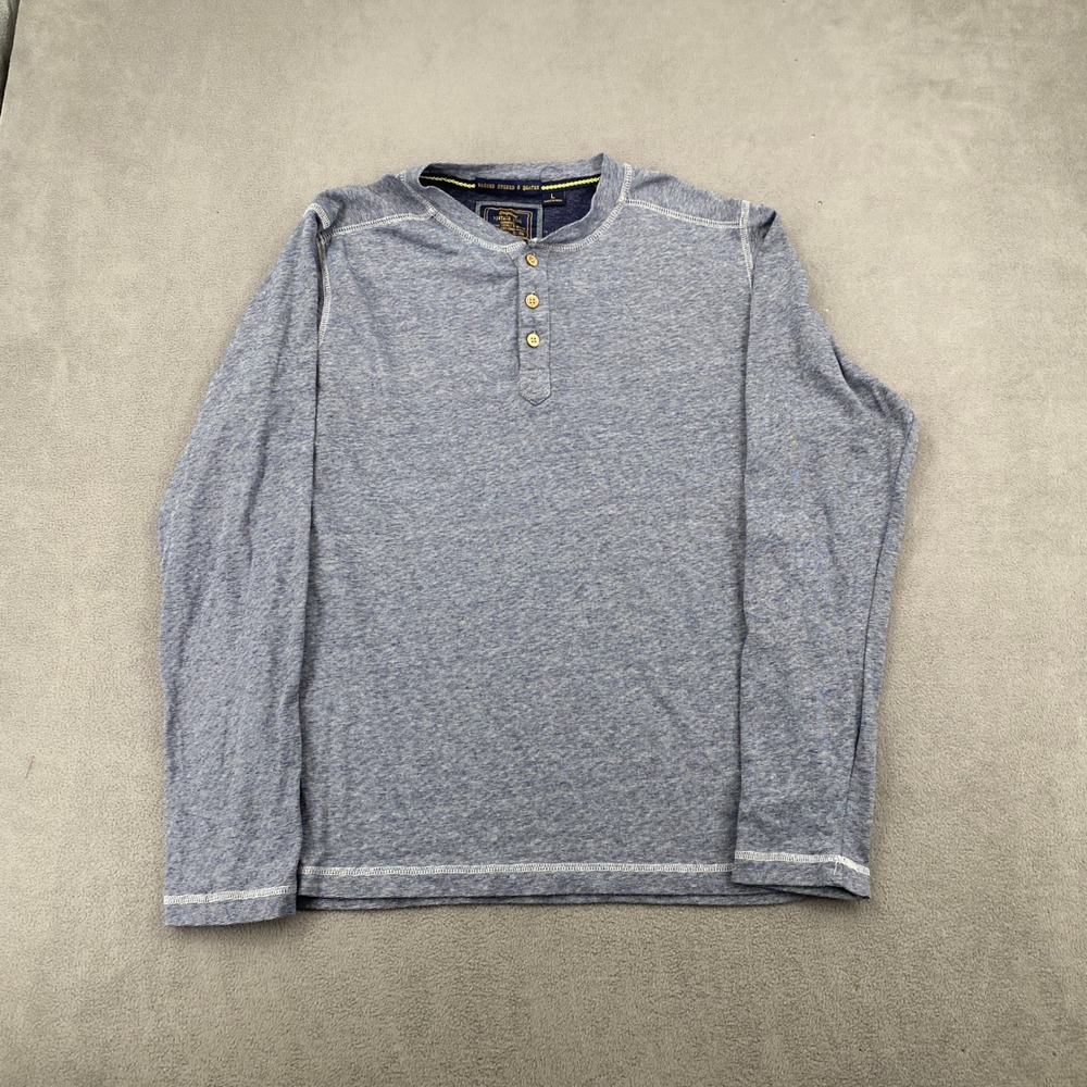 Vintage 1946 Mens Large Blue Long Sleeve Henley Shirt Y2K Slub Jersey